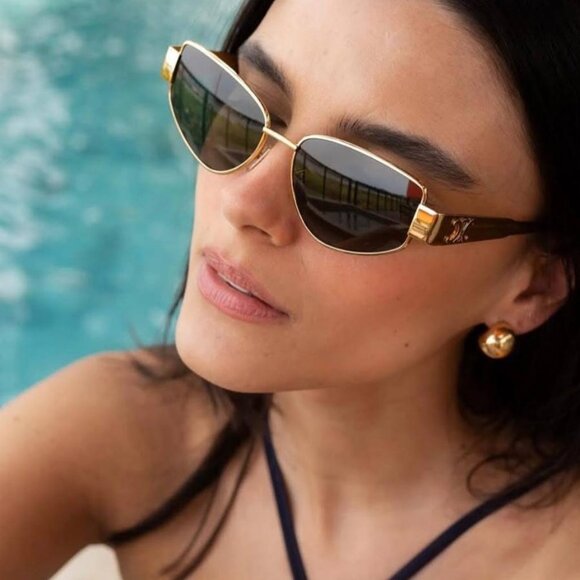 Celine CL40293U 30N Sunglasses Gold Cat Eye Frame, Green Lenses main image 4